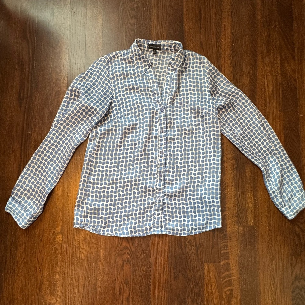 The Limited Light Blue Geometric Pattern Long Sleeve Top.